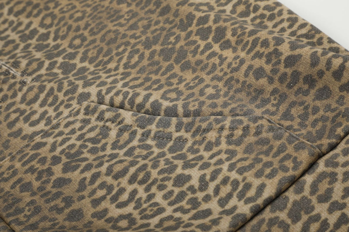 Leopard Cutout Damage Letter Zipper Hoodie WN28110