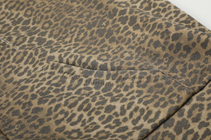 Leopard Cutout Damage Letter Zipper Hoodie WN28110