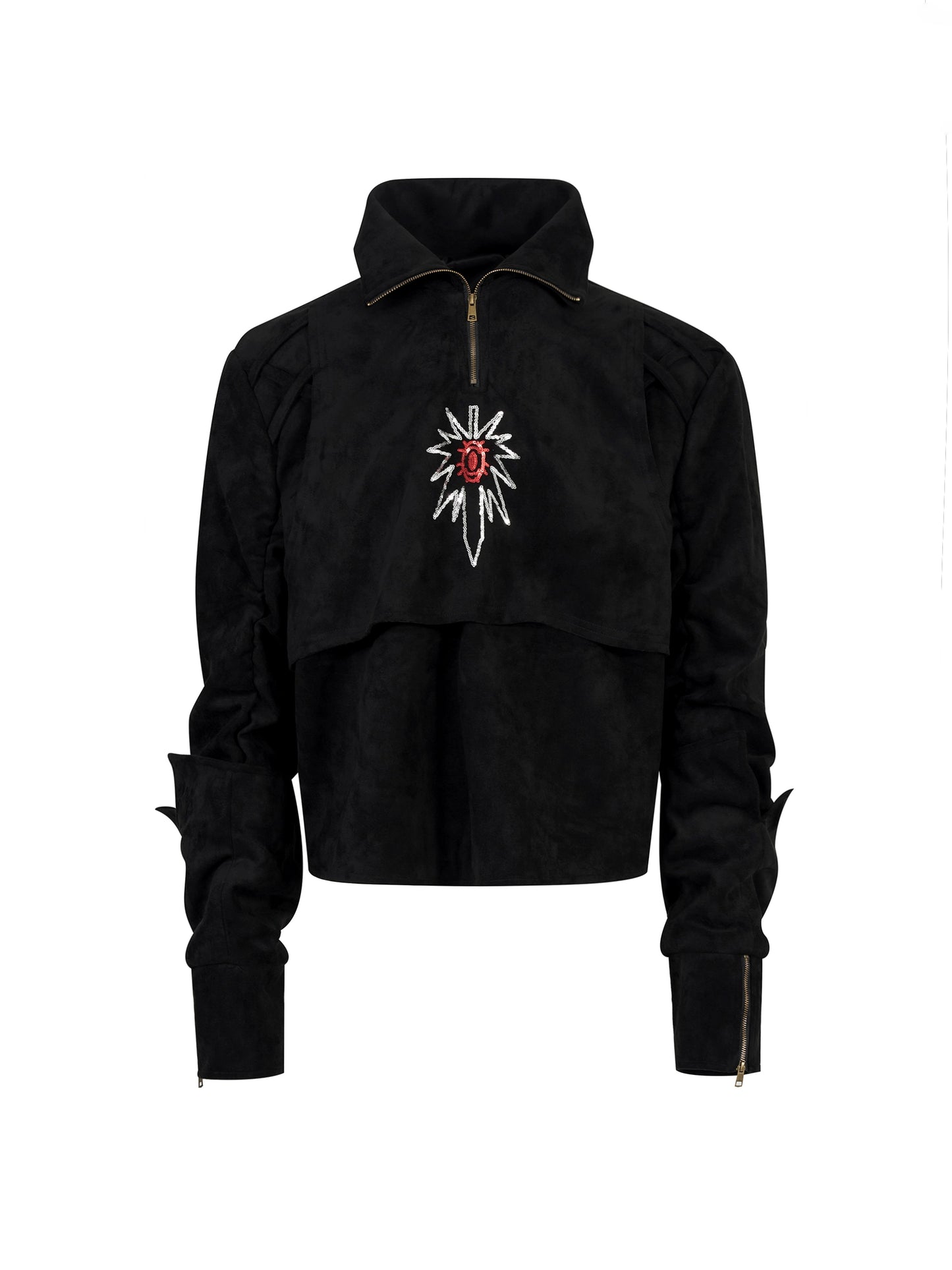 Graffiti Suede Deconstructed Half Zipper Sweatshirt & Cargo Pants Setup WN21783