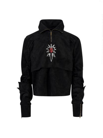 Graffiti Suede Deconstructed Half Zipper Sweatshirt & Cargo Pants Setup WN21783