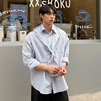 Stripe Detachable Tie Design Long Sleeve Shirt WN24902
