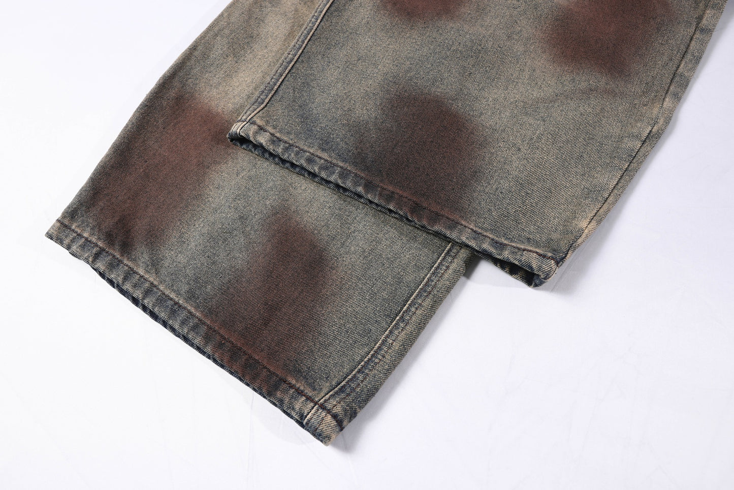 Washed Rose Embroidery Wide Leg Curved Denim Jeans WN25865