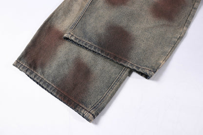 Washed Rose Embroidery Wide Leg Curved Denim Jeans WN25865