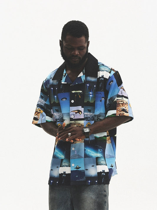 Mix Graphic Print Oversize Short Sleeve Shirt WN17759