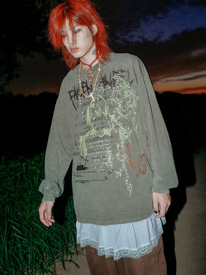 Washed Punk Oversize Long Sleeve T-Shirt ＆ Short Sleeve T-Shirt WN15888