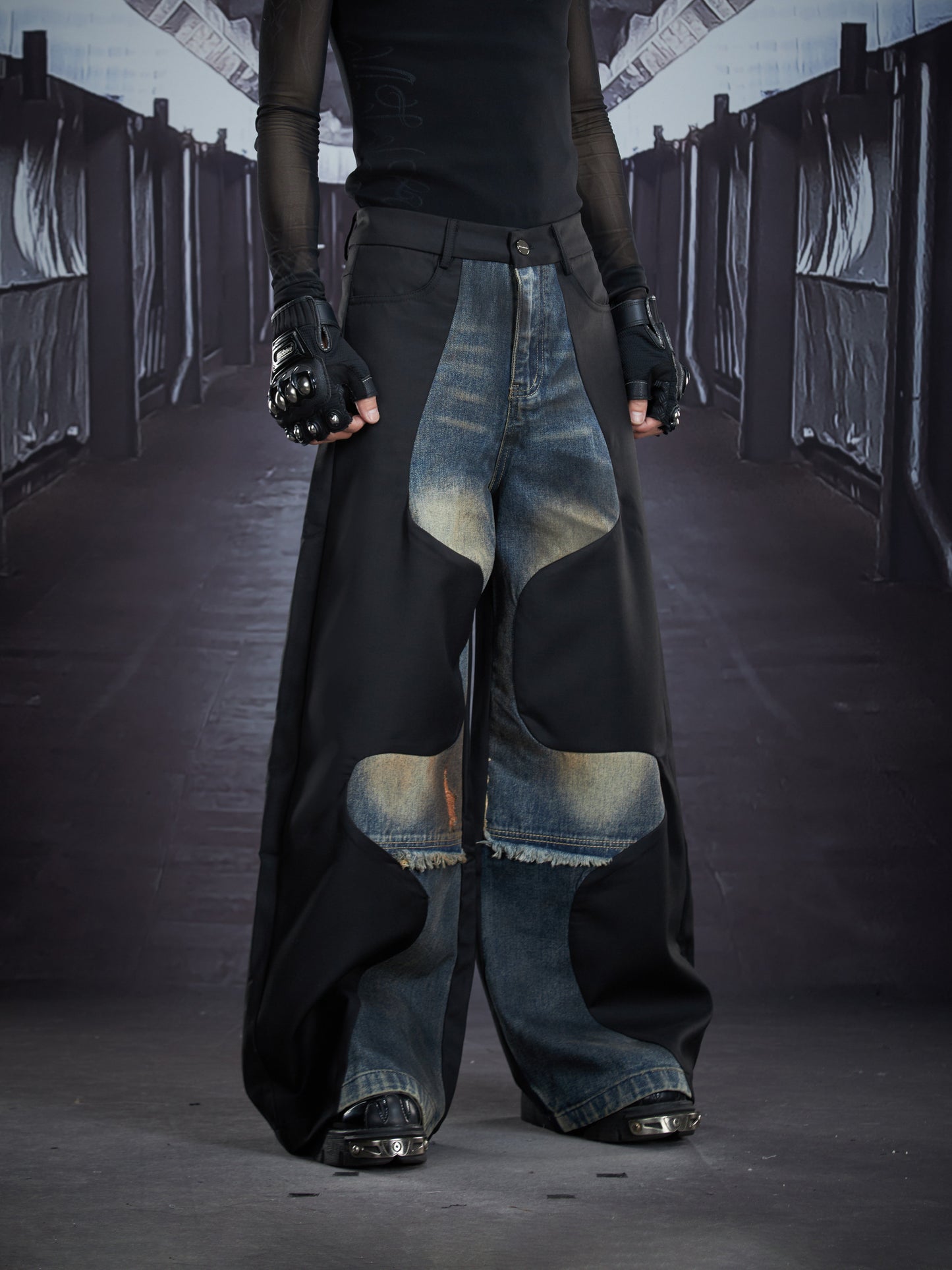 Deconstruct Patchwork Wash Straight Denim Jeans WN22884