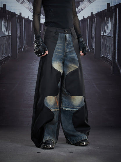 Deconstruct Patchwork Wash Straight Denim Jeans WN22884