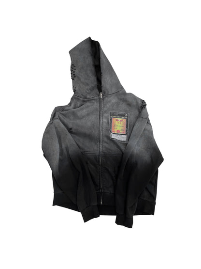 Washed Embroidery Overse Zipper Hoodie WN19070