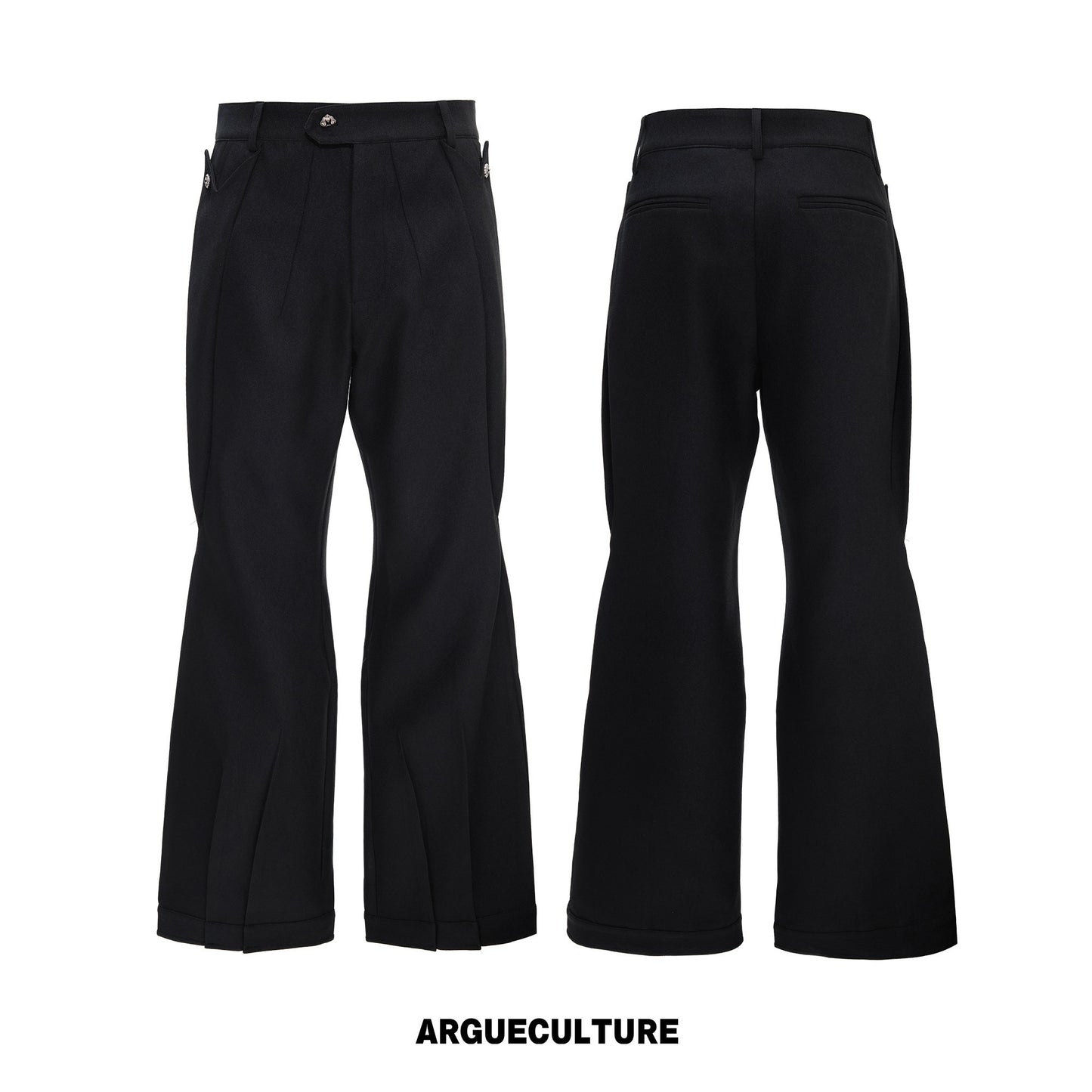 Fake Layered Stand and V-Neck Shoulder Pad Tailored Jacket & Wide Leg Trousers Setup WN26972