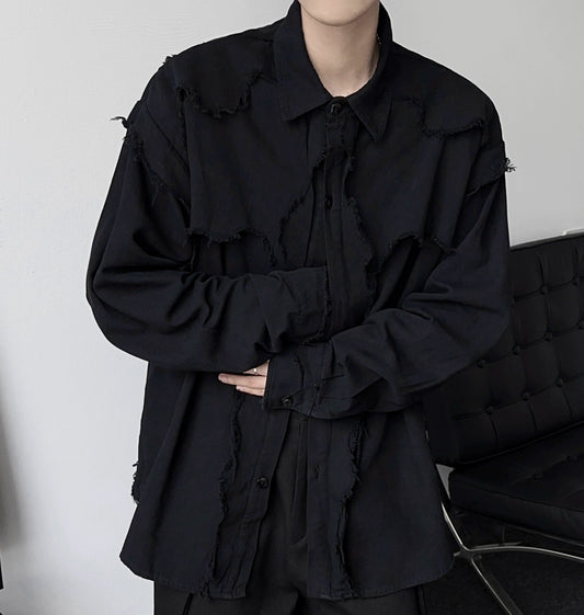 Washed Raw Hem Oversize Long Sleeve Shirt WN19341