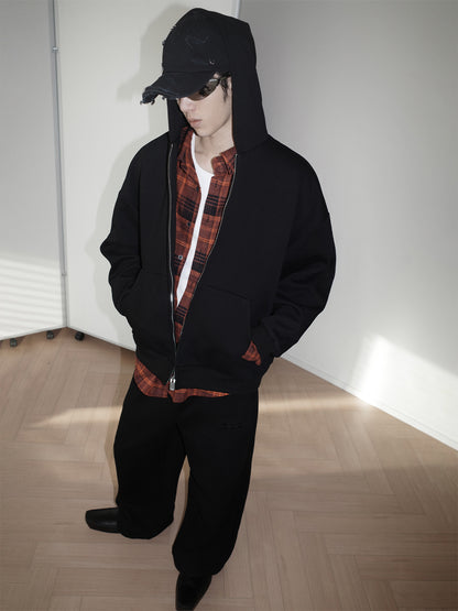 Detachable Fake Layered Plaid Shirt Zipper Hoodie WN15161