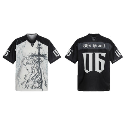 Sporty Illustration Cross V-Neck Short Sleeve T-Shirt WN26472