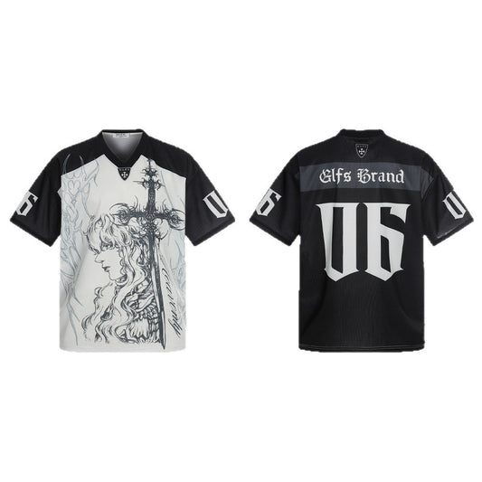 Sporty Illustration Cross V-Neck Short Sleeve T-Shirt WN26472