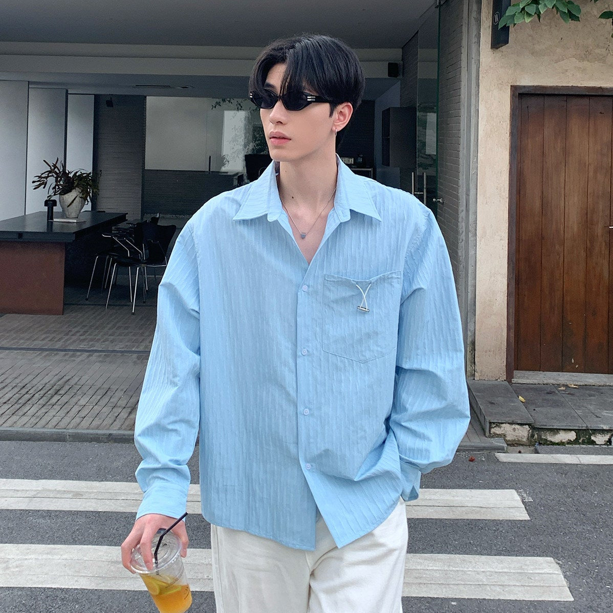 Textured Plain Long-Sleeve Shirt WN24960