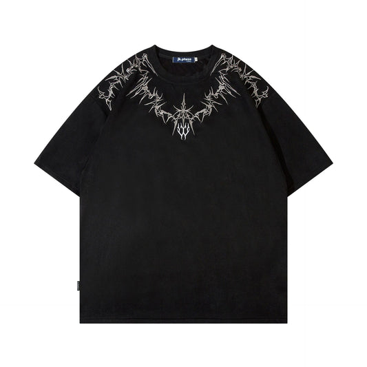 Suede Magic Pattern Embroidery Short Sleeve T-Shirt WN11230