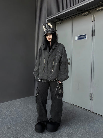 Cross Quilted Washed Heavyweight Short Jacket WN24155