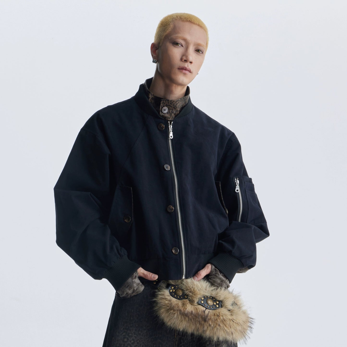 Leopard PU Fake Layered Zipper Jacket WN20816