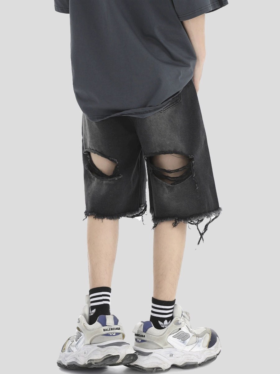 Washed Damage Denim Short Pants WN7164