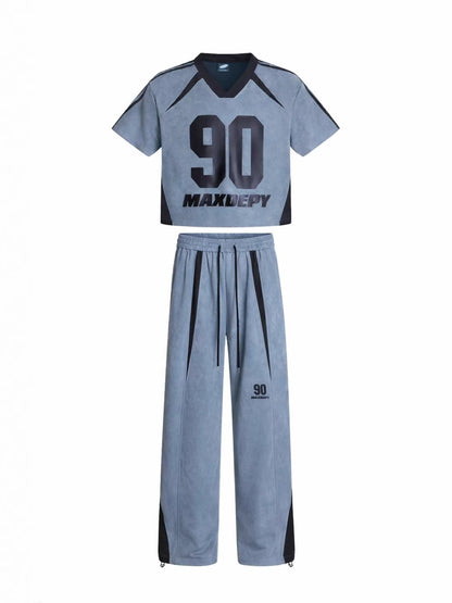 Number Graphic Short Sleeve T-Shirt & Stripe Wide Leg Pants Setup WN28062