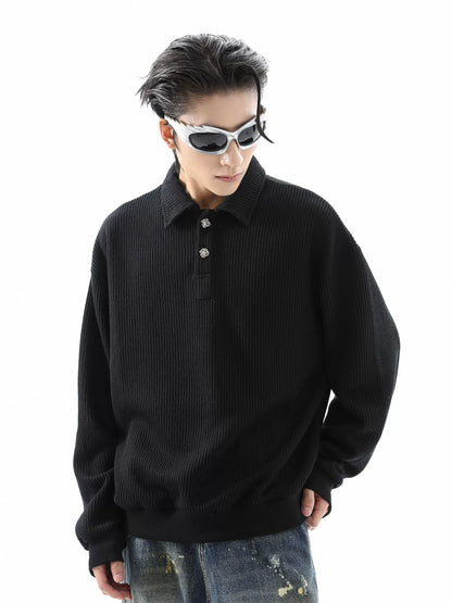 Plain Polo Collar Oversize Knit Sweater WN10424