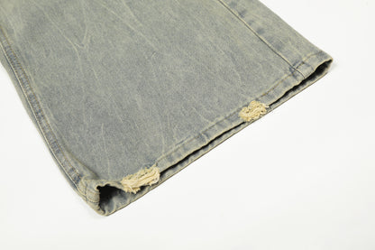 Leopard Waistband Washed Whisker Wide Leg Denim Jeans WN25566