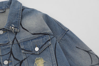Spiderweb Graffiti Oversize Denim Jacket WN11136