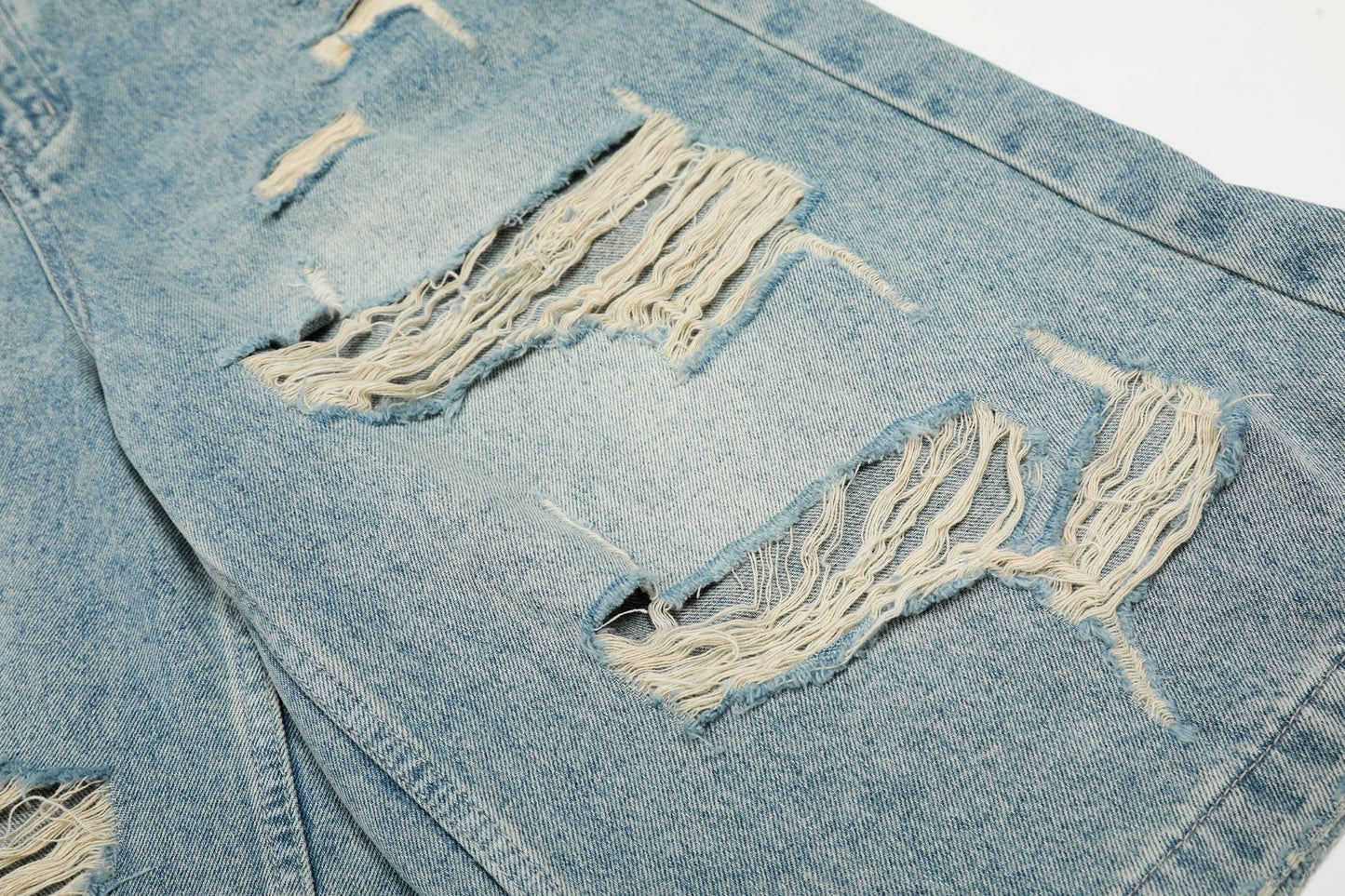 Cropped Damage Washed Half Denim Jeans WN26786