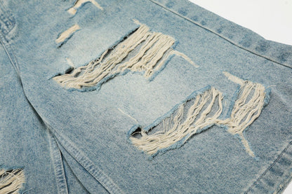 Cropped Damage Washed Half Denim Jeans WN26786