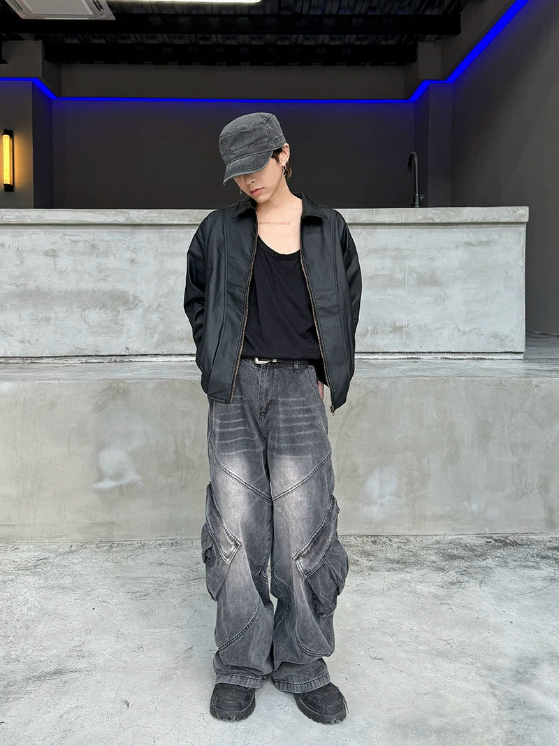 Washed PU Leather Zipper Jacket WN21162