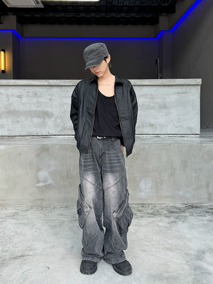 Washed PU Leather Zipper Jacket WN21162