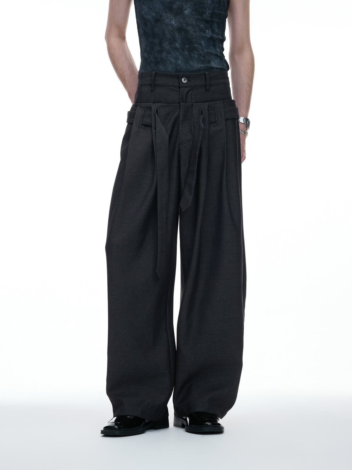 High-Waist Pleats Tie Wide Leg Trousers WN27037