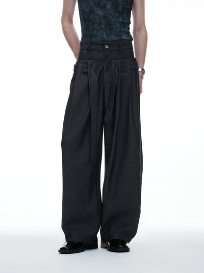 High-Waist Pleats Tie Wide Leg Trousers WN27037