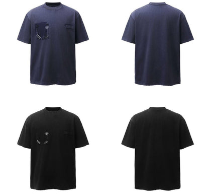 Damage Raw Edge Patch Pocket Short Sleeve T-Shirt WN26816