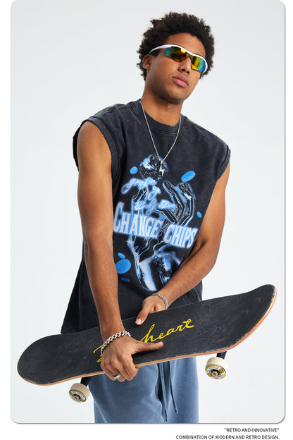 Washed Wax Dye Graphic Print Tank Top WN16260