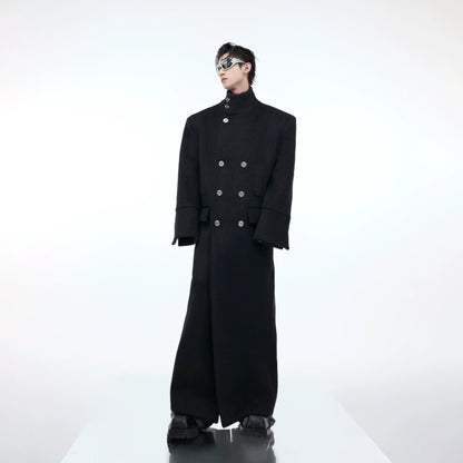 Metal Buckle High Neck Oversize Wool Blend Long Coat WN9878