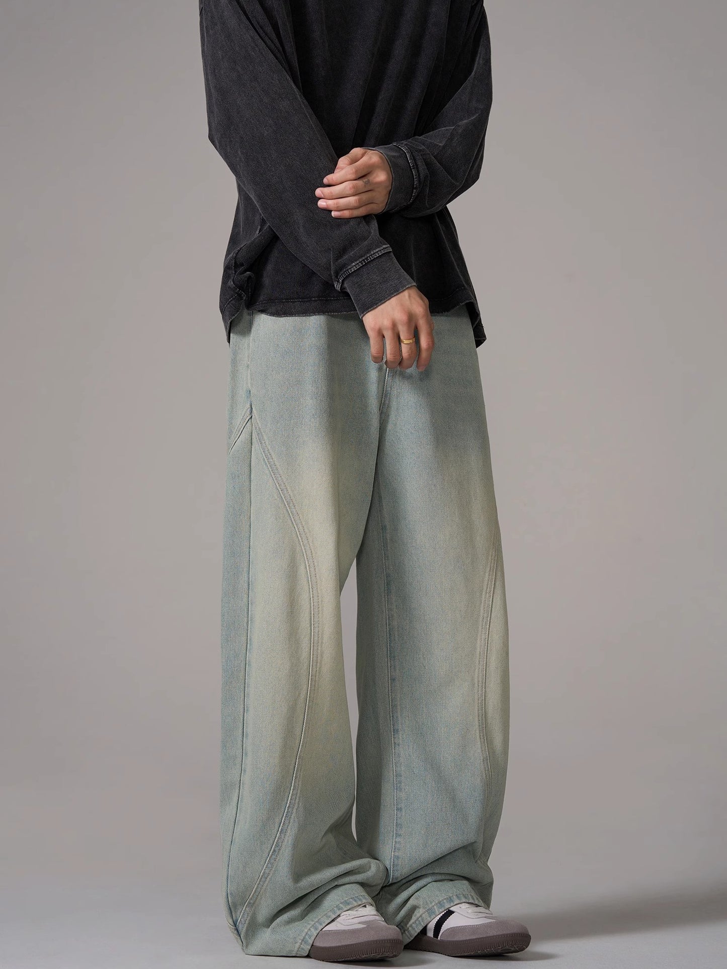 Washed Wide-Leg Straight Denim Jeans WN10641