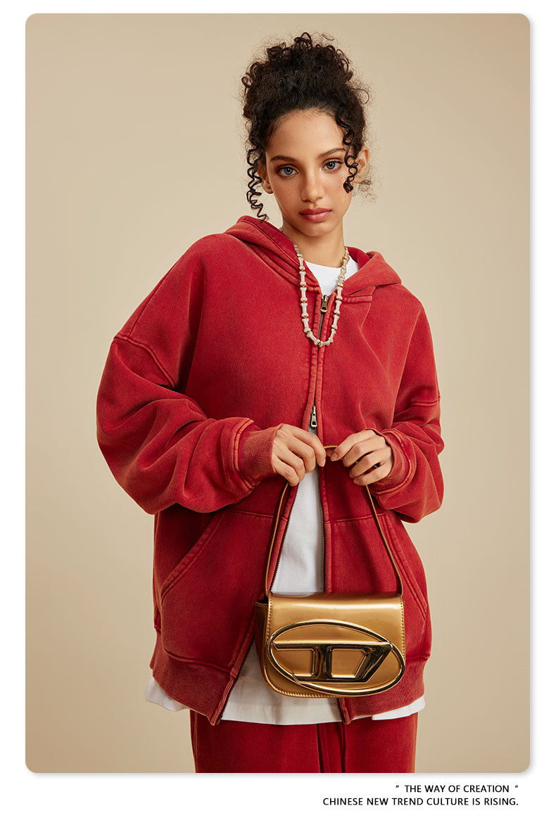 Oversize Washed Zipper Hoodie WN6461