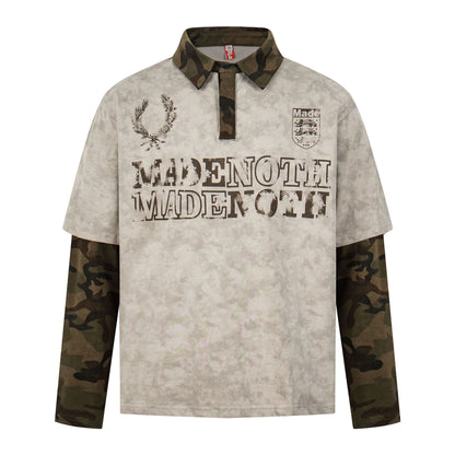 Polo Collar Fake Layered Tie-Dye Print Long Sleeve T-Shirt WN25703