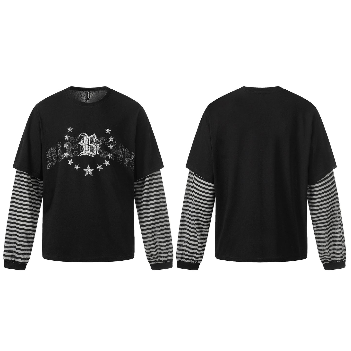 Fake Layered Stripe Star Long Sleeve T-Shirt WN25673