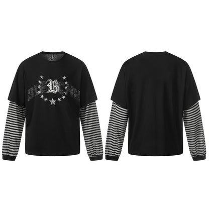 Fake Layered Stripe Star Long Sleeve T-Shirt WN25673