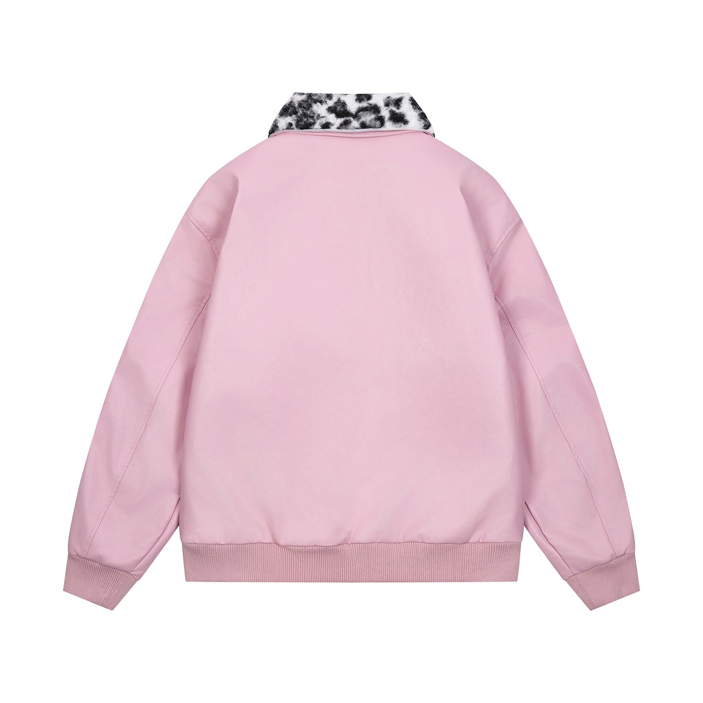 Badge Embroidery Detachable Leopard Collar PU Leather Jacket WN11189