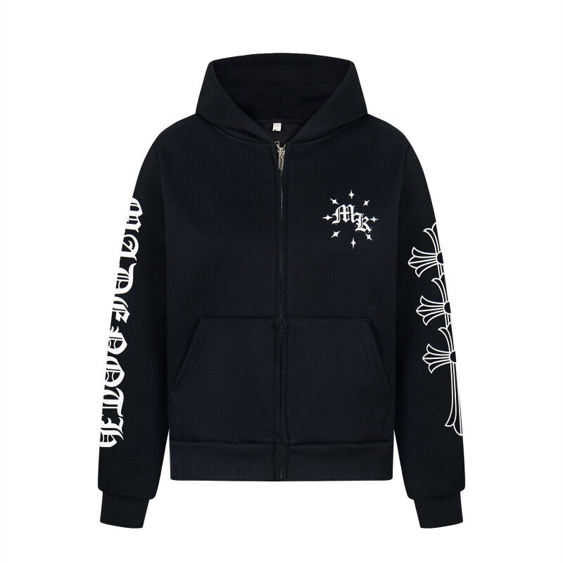 Letter Print Short Length Oversize Zipper Hoodie WN24249