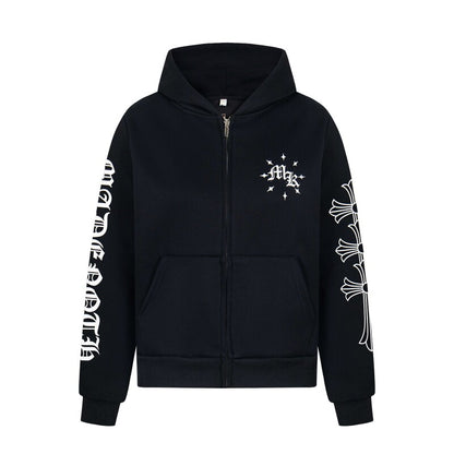 Letter Print Short Length Oversize Zipper Hoodie WN24249