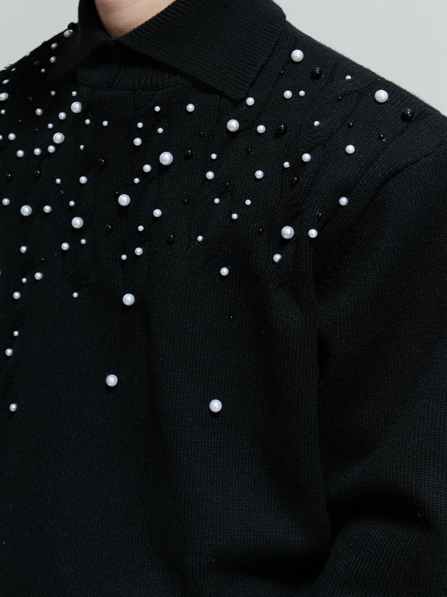 Pearl Embellished High-Neck Cable Knit Sweater WN21714