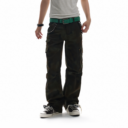 Camo Studs Detail Straight Cargo Pants WN27217