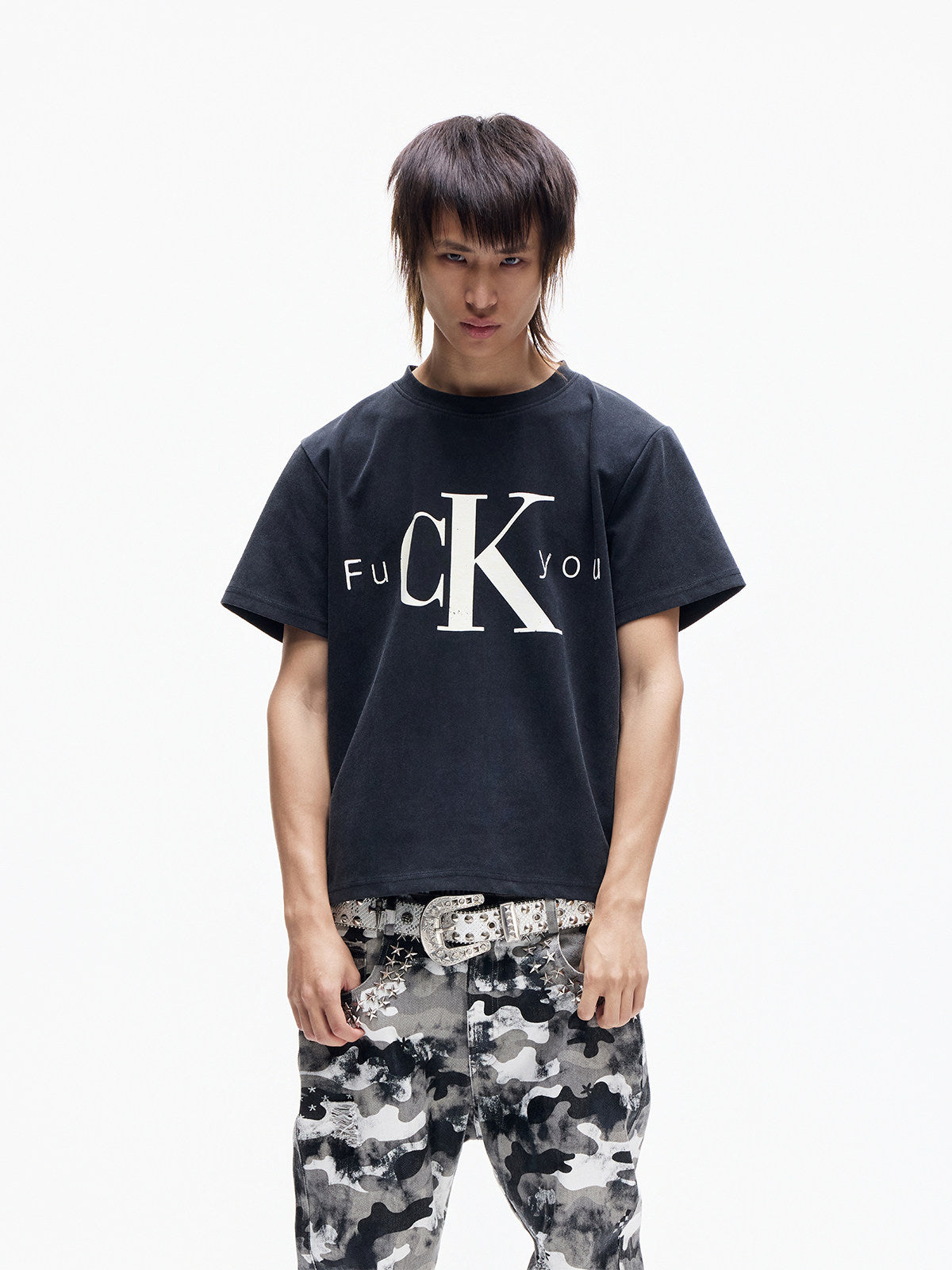Washed Slogan Print Oversize Short Sleeve T-Shirt WN27340