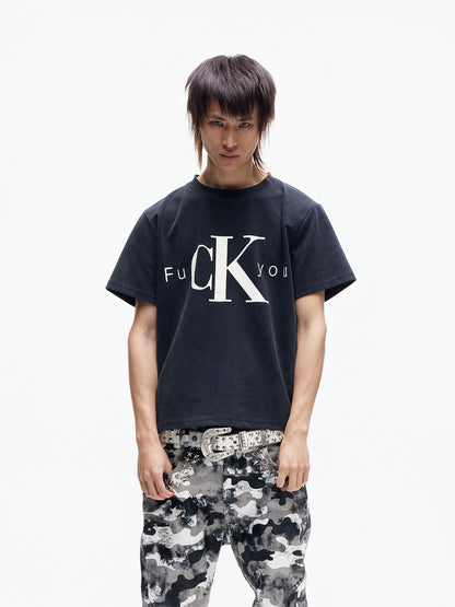 Washed Slogan Print Oversize Short Sleeve T-Shirt WN27340