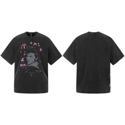 Washed Star Portrait Print Short Sleeve T-Shirt WN25535
