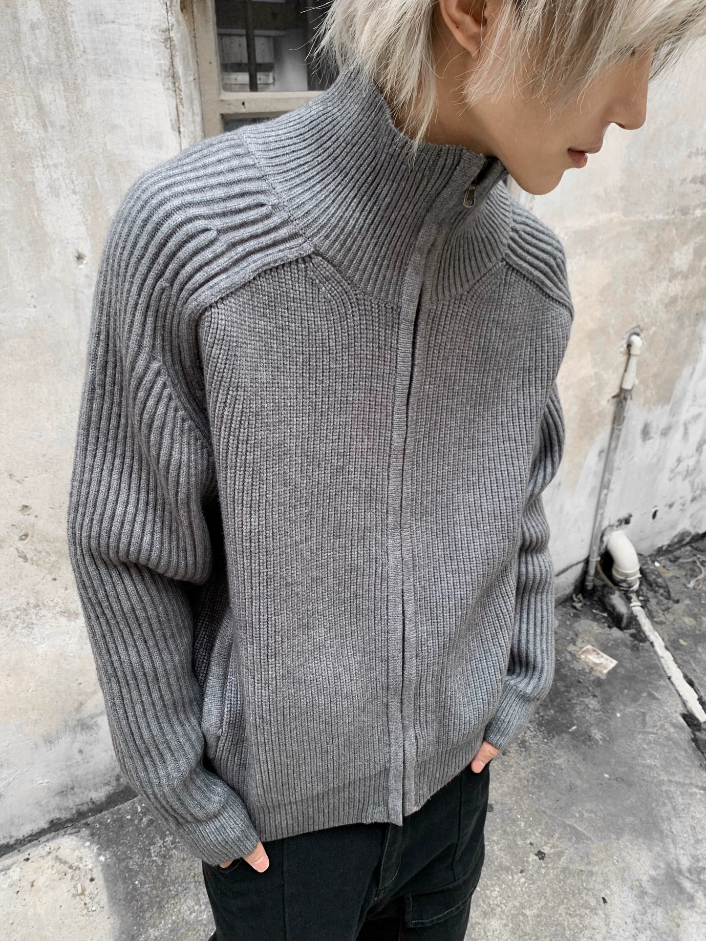 Stand Neck Patch Knit Cardigan WN22180