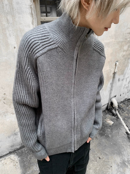 Stand Neck Patch Knit Cardigan WN22180